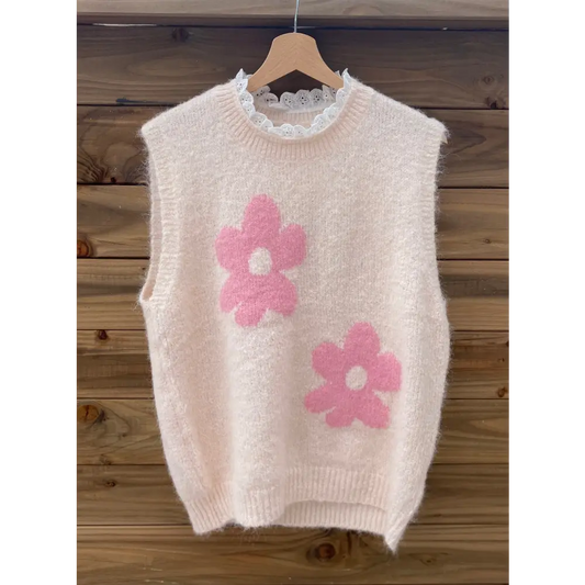 Pull sans manches avec col brodé en polyester et laine - Pull