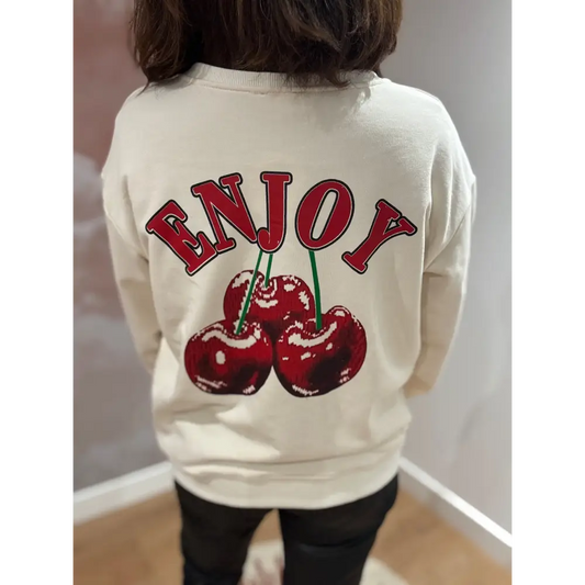 Sweat écru cerise rouge - Sweat Sweat écru cerises rouges
