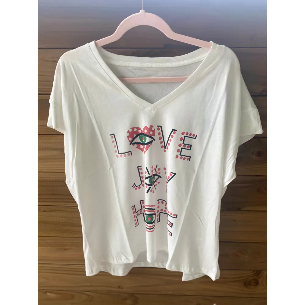T-SHIRT COL V MOTIF LOVE JOY JOPE