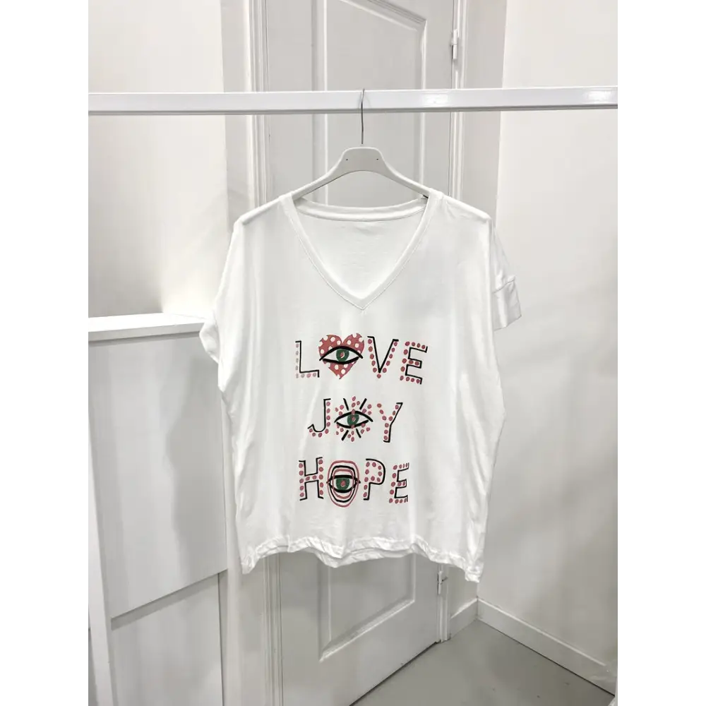 T-SHIRT COL V MOTIF LOVE JOY JOPE